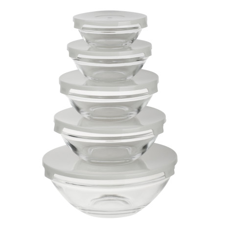 MILLIMI Набор салатников с крышкой 5 шт: 900/ 500/350/200/130 мл, стекло, пластик,  серый