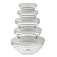 MILLIMI Набор салатников с крышкой 5 шт: 900/ 500/350/200/130 мл, стекло, пластик,  серый