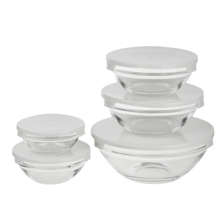 MILLIMI Набор салатников с крышкой 5 шт: 900/ 500/350/200/130 мл, стекло, пластик,  серый