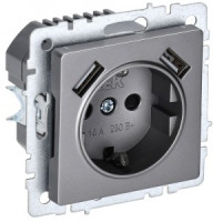 IEK BRITE мех. роз. СУ земля, штор. 16А с USB A+A 3,1А РЮш10-2-БрС сталь BR-R14-16-U21-D31-K46