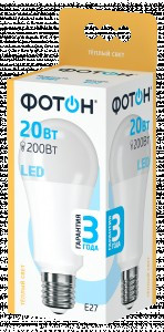 ФОТОН лампа св/д груша A60 E27 20W(1900lm) 3000K 2K без пульсации 131x60 3г арт.23905
