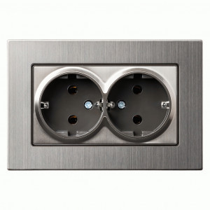 SmartBuy Нептун роз. СУ 2 мест. земля 16А с рамкой серый никель SBE-06gn-16-S2-Z