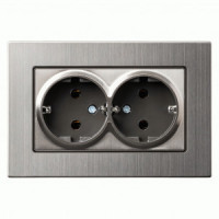 SmartBuy Нептун роз. СУ 2 мест. земля 16А с рамкой серый никель SBE-06gn-16-S2-Z