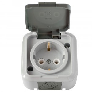 Bylectrica ПРАЛЕСКА АКВА роз. ОУ 1 мест. 16А серый (земля, пластик, крышка, IP54) РА16-297(3)