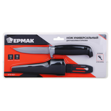Нож универсальный туристический с ножнами тм ЕРМАК, 22см, нерж. сталь, пластик