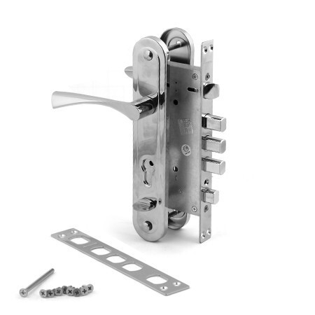 Замок врез Т-0523-С-СR-R Apecs (хром) с ручками (с задвижкой) б/цил \10