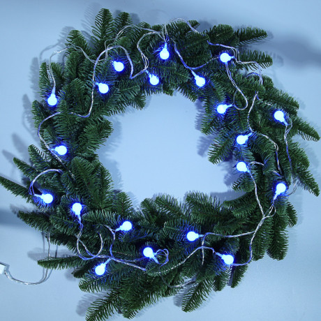СНОУ БУМ Гирлянда эл. вьюн 4м, 20LED, шар 1,6см, синий, пост. свечение, ПВХ прозрачный, 220В