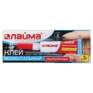 Клей моментальный (суперклей) ЛАЙМА, 3 г, УЛЬТРАПРОЧНЫЙ, отрывная мультикарта, 605567