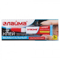 Клей моментальный (суперклей) ЛАЙМА, 3 г, УЛЬТРАПРОЧНЫЙ, отрывная мультикарта, 605567