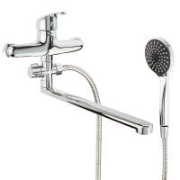 СоюзКран Смеситель для ванны с душем, прямой излив 30см, кер. картридж 35мм, цинк, хром SK08-P102