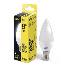 IEK лампа св/д свеча C35 E14  9W(900lm) 4000K 4K 113x37 матовая LLE-C35-9-230-40-E14