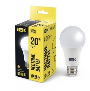 IEK лампа св/д ЛОН A70 E27 20W(2000lm) 3000K 2K 141x70  матовая LLE-A60-20-230-30-E27