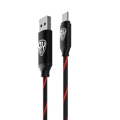 BY Кабель для зарядки Армированный Micro USB, 1м, 3А, Быстрая зарядка QC3.0, LED подсветка красная