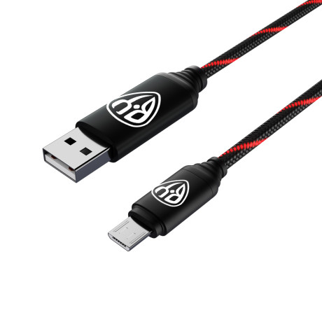 BY Кабель для зарядки Армированный Micro USB, 1м, 3А, Быстрая зарядка QC3.0, LED подсветка красная
