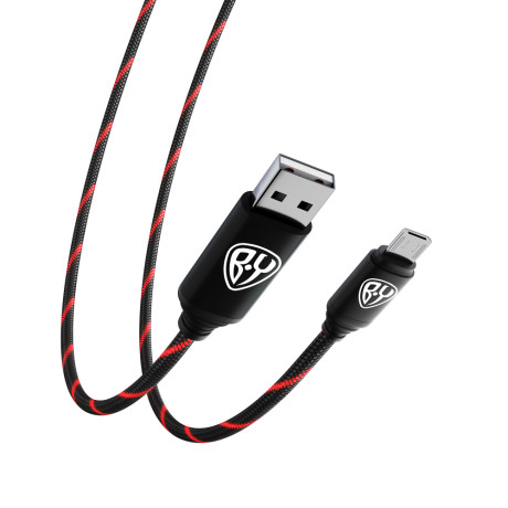 BY Кабель для зарядки Армированный Micro USB, 1м, 3А, Быстрая зарядка QC3.0, LED подсветка красная