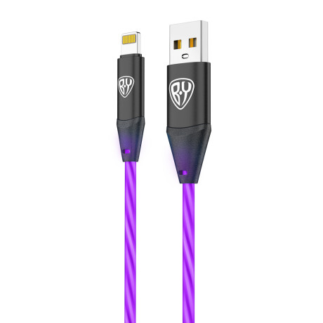 BY Кабель для зарядки Светящийся iP, 1м, 2.4А, Быстрая зарядка, подсв. фиолетовая, Герои, ВАСИЛИСА
