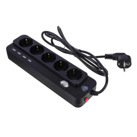 Удлинитель, сетевой фильтр 5 гнезд BY 2м, 4xUSB (3А), 0,75кв.мм,10А,2500Вт, чёрный