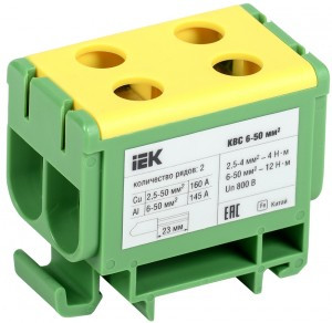 IEK Клемма вводная силовая КВС 6-50 кв.мм. 2-рядная PE YZN23-050-K52