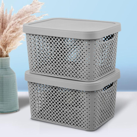 Корзина для хранения с крышкой Plast Team STOCKHOLM, 15 л серый шторм