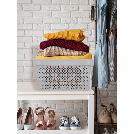 Корзина для хранения с крышкой Plast Team STOCKHOLM, 15 л серый шторм