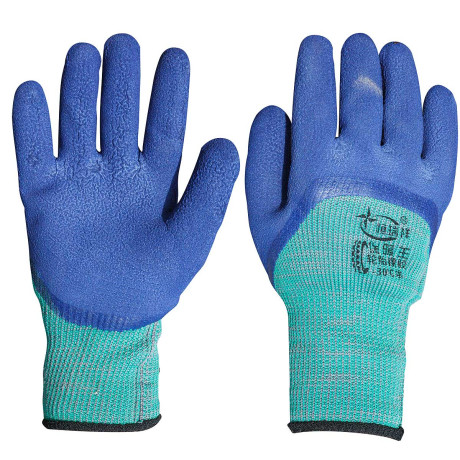 Перчатки NA2314 УТЕПЛЕННЫЕ обливные ЗЕЛЕНЫЕ С СИНИМ ОБЛИВОМ  (выдерживают мороз -30)