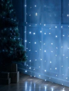 Гирлянда-занавес 144LED xолодный белый 1,5x1,5м 12 нитей, 8реж. IP20 бел.провод СТАРТ