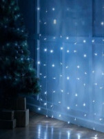 Гирлянда-занавес 144LED xолодный белый 1,5x1,5м 12 нитей, 8реж. IP20 бел.провод СТАРТ