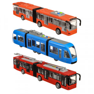 ИГРОЛЕНД Городской транспорт, ABS, 3хLR44, свет, звук, инерция, двери откр, 48х16,5х11,5см, 3 диз