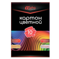 Картон цветной "Альфа" мелов. бумага, 2-сторонний, 10л., 10цв., в карт. папке