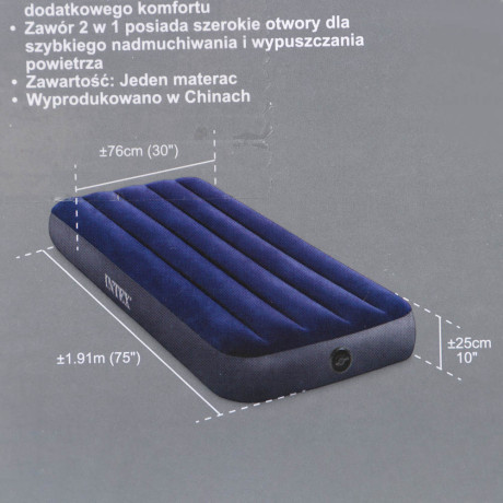 INTEX Матрас надувной CLASSIC DOWNY, с технологией ФАЙБЕР-ТЭК, 191х76x25см, до 136кг, 64756