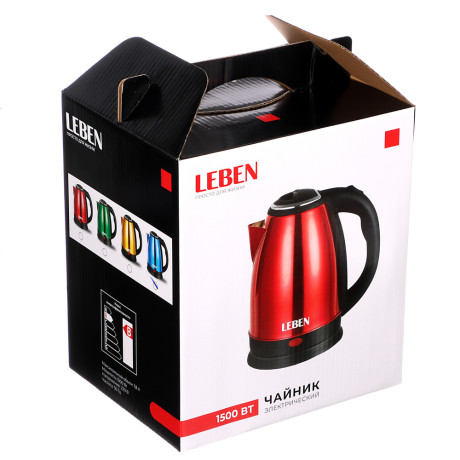 LEBEN Чайник электрический 1,8л, 1500Вт, нерж. сталь, 4 цвета