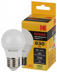 KODAK шар P45 E27 7W(630lm) 3000K 2K 80х45 170-265В P45-7W-830-E27 2 года 57614