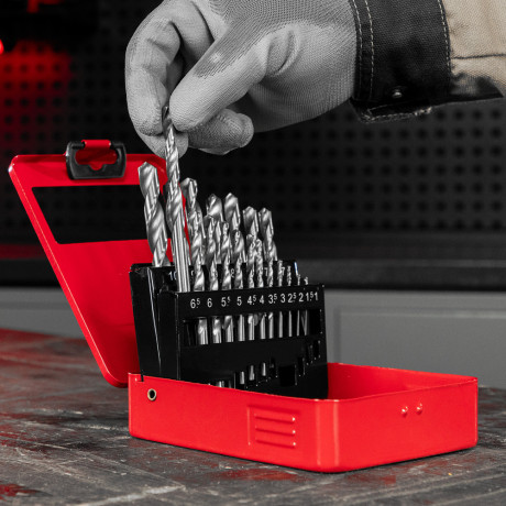 Набор сверл по металлу, 1-10 мм (через 0.5 мм) HSS 19 шт, металлическая коробка, цилиндрический хвостовик Matrix