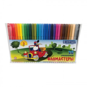 Фломастеры CENTROPEN, 30 цветов, "Пингвины", смываемые, вентилируемый колпачок, полибег, 7790/30-86