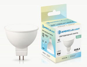 Ambrella лампа св/д MR16 GU5.3 9W(780lm) 4000K 4K D50х52 IC 160904