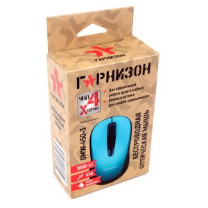 Мышь беспроводная Гарнизон GMW-450-3, голубой, 1000 DPI, 2 кн.+ колесо-кнопка