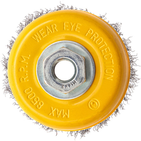 Щетка для УШМ, 100 мм, "Чашка", витая нержавеющая проволока 0.3 мм, М14 Denzel