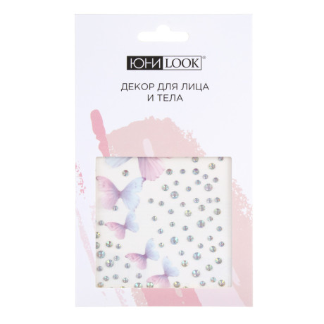 Наклейки и стразы для лица и тела тм ЮНИLOOK ,8х12 см, акрил, полиэстер, 3 дизайна,  ВЗ24-44