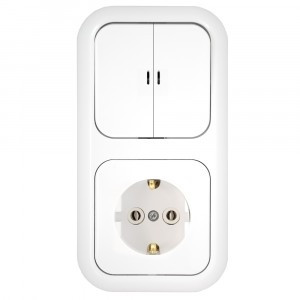 Bylectrica Гармония блок (роз. 16А + 2 кл. выкл. 10А) СУ бел. (инд., земля) 2В-РЦ-675