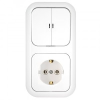 Bylectrica Гармония блок (роз. 16А + 2 кл. выкл. 10А) СУ бел. (инд., земля) 2В-РЦ-675