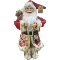 Фигура новогодняя LC252318 Дед Мороз 45 см с фонарем, в красной с рисунком вязаной шубе (24)