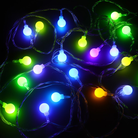 СНОУ БУМ Гирлянда эл. вьюн 9м, 40LED, шар 1,6см, мульти в диоде/RGRB, перелив, ПВХ прозрачный, 220В