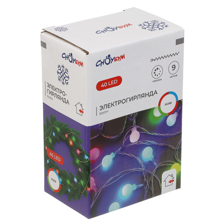 СНОУ БУМ Гирлянда эл. вьюн 9м, 40LED, шар 1,6см, мульти в диоде/RGRB, перелив, ПВХ прозрачный, 220В