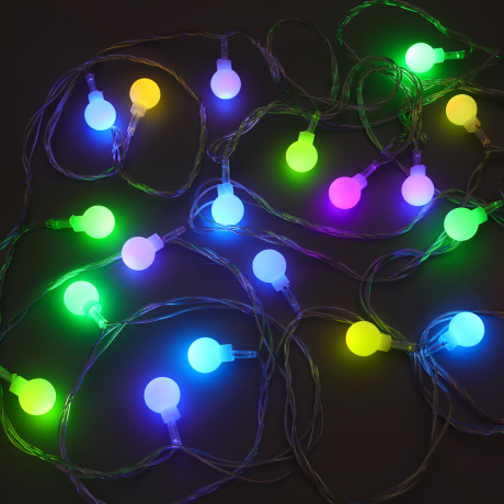 СНОУ БУМ Гирлянда эл. вьюн 9м, 40LED, шар 1,6см, мульти в диоде/RGRB, перелив, ПВХ прозрачный, 220В