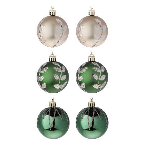 СНОУ БУМ Набор шаров 6 см, 6 шт, зеленый, шампань, 26-157