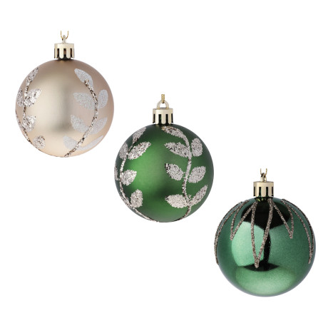 СНОУ БУМ Набор шаров 6 см, 6 шт, зеленый, шампань, 26-157