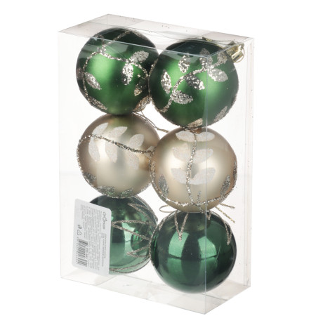 СНОУ БУМ Набор шаров 6 см, 6 шт, зеленый, шампань, 26-157