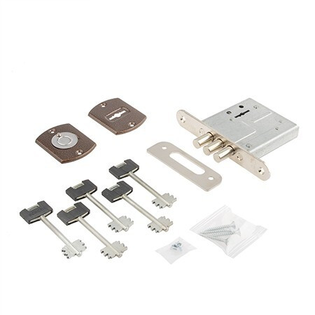 Замок врез ЗВ8-8У/15 с отв.планкой, 5 ключей (3 ригеля) медь Рязань \20