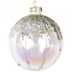 Шар "Иней" 8см, прозрачный золотой (кратность16шт!)(цена за 1шт) Волшебная страна