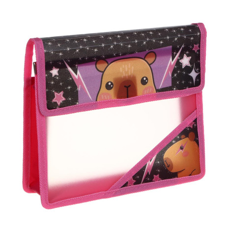 Папка для тетрадей, А5, 24х21см, "Капибара/Бэд Панда", расширение 5см, на липучке, пластик